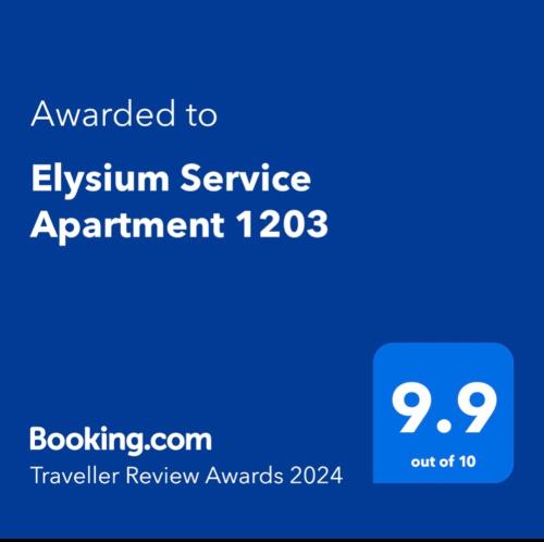 Majutusasutuses Elysium Service Apartment 1203 olev sertifikaat, autasu, silt või muu dokument