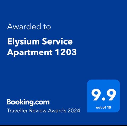 Ein Zertifikat, Auszeichnung, Logo oder anderes Dokument, das in der Unterkunft Elysium Service Apartment 1203 ausgestellt ist