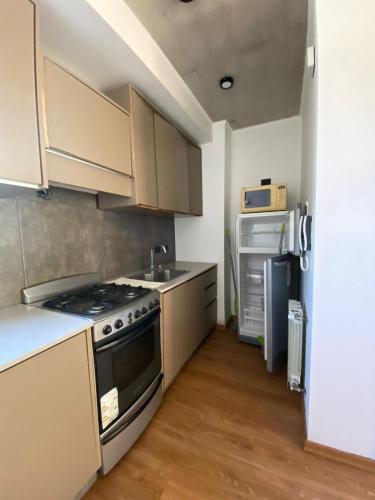 a kitchen with a stove and a sink at Duplex San Martín in Lobos