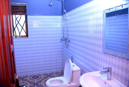 a bathroom with a toilet and a sink at Heavenly Royalz Farm Fortportal in Njara
