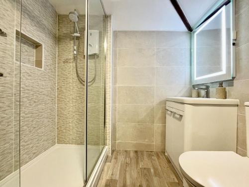 een badkamer met een douche en een toilet bij 3 Bed in Umberleigh 65851 in Atherington