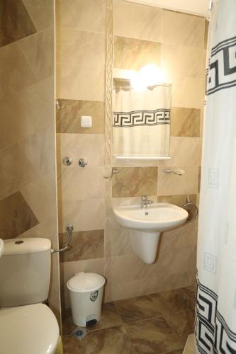 a bathroom with a toilet and a sink at Family hotel Deykin in Sunny Beach