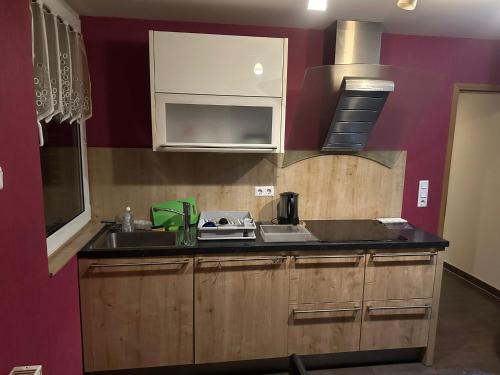 a kitchen with a sink and a counter top at Hotel Bender in Eschweiler