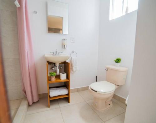 a bathroom with a toilet and a sink at Hermoso departamento amueblado en Aguascalientes. Céntrico in Aguascalientes