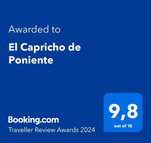 Certifikát, hodnocení, plakát nebo jiný dokument vystavený v ubytování El Capricho de Poniente