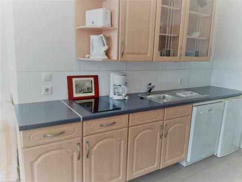 a kitchen with a sink and a counter top at Mehrbett-Apartment 8 Citynah, einfache Ausstattung in Hamburg