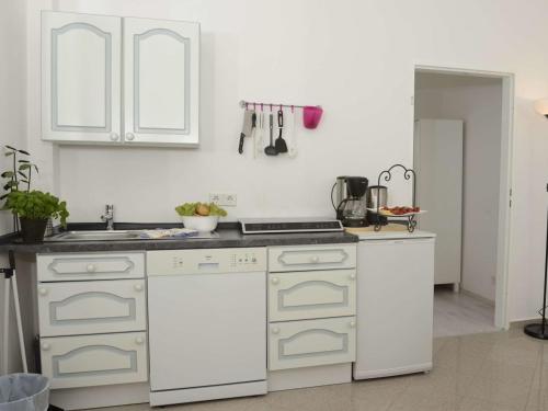 een keuken met witte kasten en een wastafel bij Mehrbett-Apartment 7 Citynah, einfache Ausstattung in Hamburg
