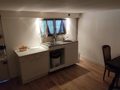 a small kitchen with a sink and a stove at Studio privé dans maison in Le Plessis-Trévise