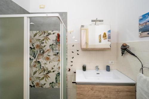 bagno con lavandino e doccia di Rossana Apartment Lago Maggiore a Baveno