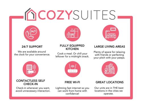 a sign describing the types of xoxo services at Cozy House 10min to Monuments and DC by CozySuites in Arlington