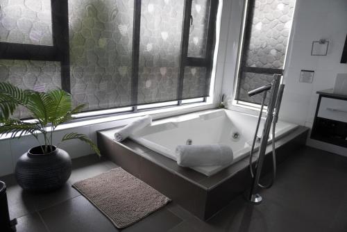 a bathroom with a tub and a potted plant at The Raz in Harrismith
