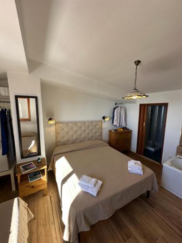a bedroom with a bed and a mirror and a tub at B&B Villa sul Mare in Melito di Porto Salvo