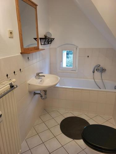 a bathroom with a sink and a bath tub at Ferienwohnung Detlef Pascher in Kurort Oybin
