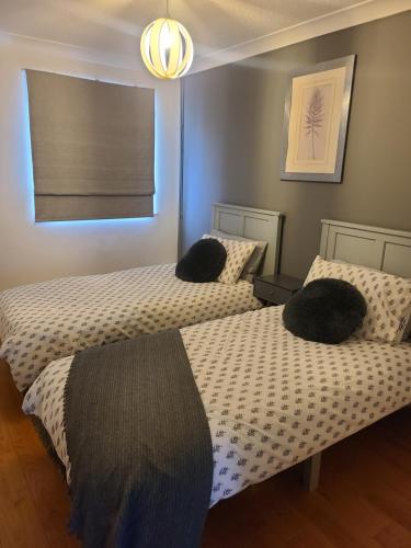 two beds in a room with at Swansea Marina apartment in Swansea