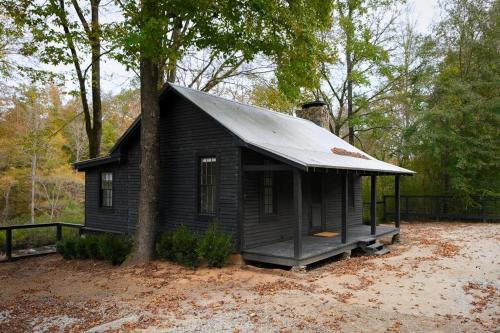 a small black house with a tin roof at Meadows Mill House III in Salem