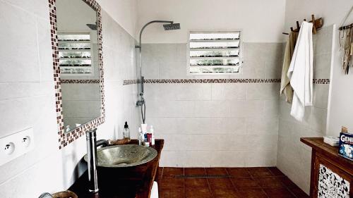 W łazience znajduje się umywalka i lustro. w obiekcie Le Deck w mieście Capesterre