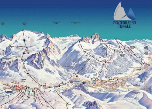 a map of a ski resort with snow covered mountains at Maso dei Sogni - Vermiglio / Tonale in Vermiglio