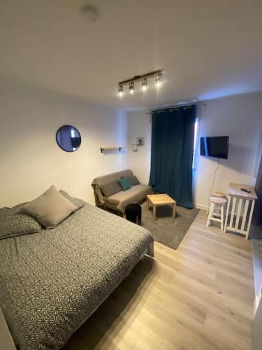 une chambre avec un lit, un canapé et une table dans l'établissement Le Jean Jaurès Studio cosy Parking, à Toulouse