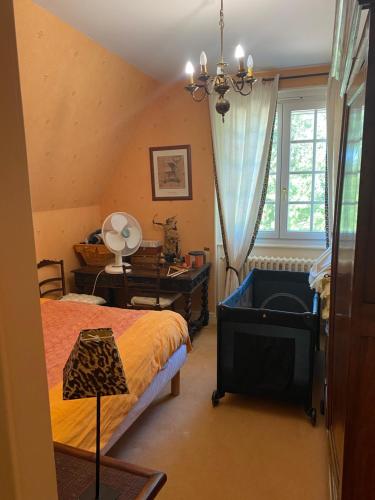 a bedroom with a bed with a tub and a window at Demeure de prestige in Varennes-sur-Allier