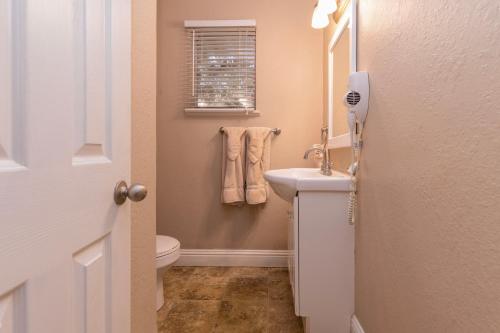 a bathroom with a sink and a toilet and a window at Country Inn Motel in Fredericksburg