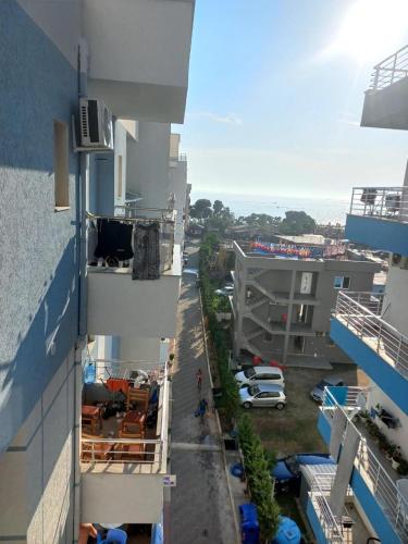 a view of a city street from a building at Hotel Ersi in Shëngjin