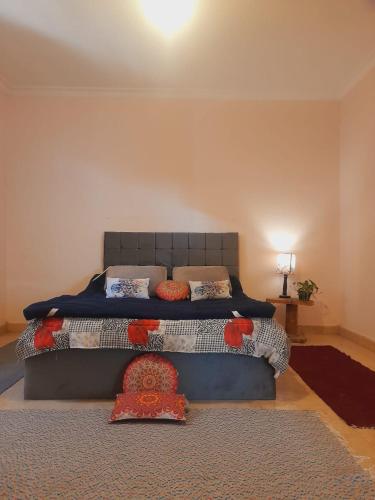a bedroom with a large bed with pillows on it at house in Maadi Degla in Cairo