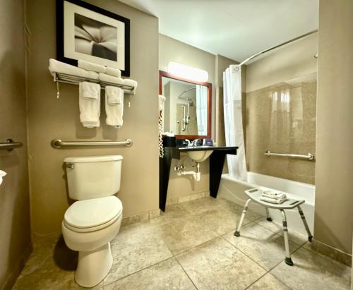 a bathroom with a toilet and a sink and a tub at Wingate by Wyndham Columbia in Columbia