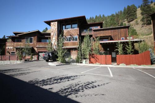 a parking lot in front of a building at Mount Jumbo Lookout in Missoula