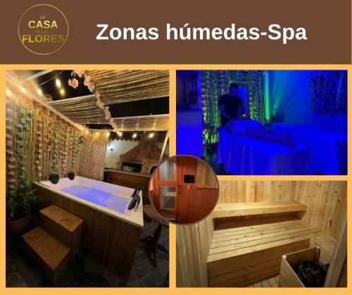 a collage of pictures of a spa with a tub at Casa De Las Flores Hotel SPA in Villa de Leyva
