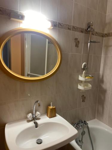 a bathroom with a sink and a mirror and a tub at Appartement au cœur de Seyne in Seyne