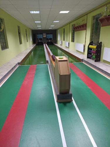 a bowling alley with green and red lanes at Chalupa v Českém lese in Bělá nad Radbuzou