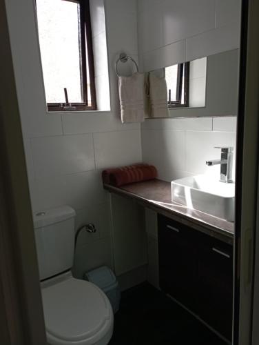 a small bathroom with a toilet and a sink at Private village apartment in Kirkop