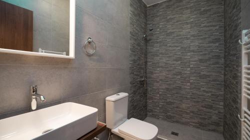 ein Badezimmer mit einem weißen WC und einem Waschbecken in der Unterkunft Πέτρινη Αγροικία 2 Stone Manor 2 in Kastraki
