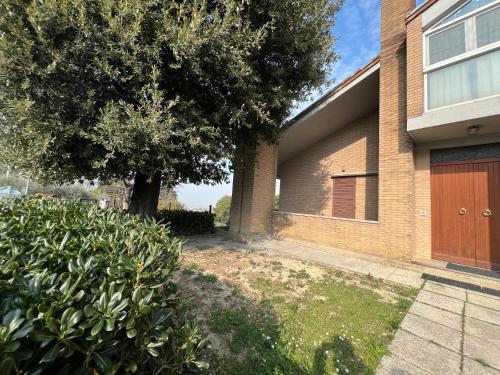 a house with a tree next to a building at Casa Mattioli in Mombaroccio