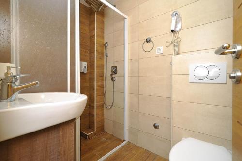 a bathroom with a sink and a shower at Vila Mina in Zlatibor