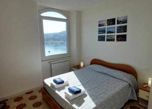 1 dormitorio con cama y ventana en La Terrazza sulla baia di Le Grazie, en Portovenere