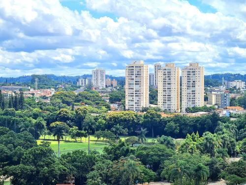 una ciudad con edificios altos y un parque con árboles en Aconchegante Apartamento no coração de Santo Amaro, en São Paulo