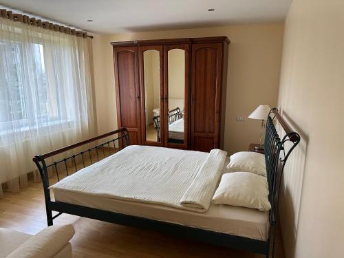 a bedroom with a bed and a large mirror at Venta City Apartment in Venta