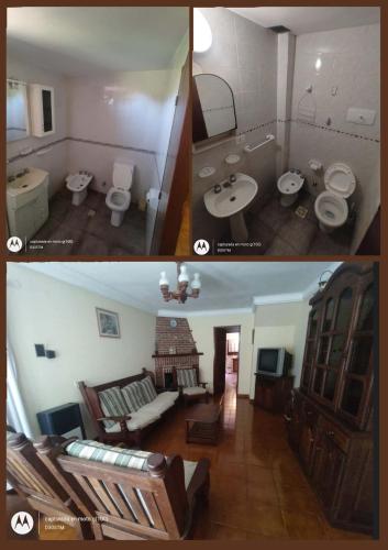 twee foto's van een badkamer en een woonkamer bij ANEMONE in Villa Gesell