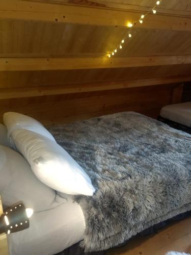 a room with a bed with a pillow and a rug at L'ânon d'Andon in Andon