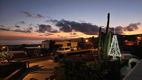 a christmas tree is lit up in a yard at Canto Rojo, La Asomada con vistas a Lobos in La Asomada