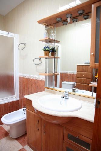 a bathroom with a sink and a toilet and a mirror at APARTAMENTO DÚPLEX VERA-GARRUCHA in Garrucha