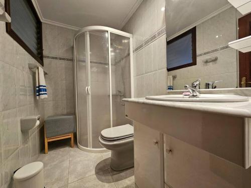 a bathroom with a shower and a toilet and a sink at 303A Casa Elisa Cudillero in Cudillero