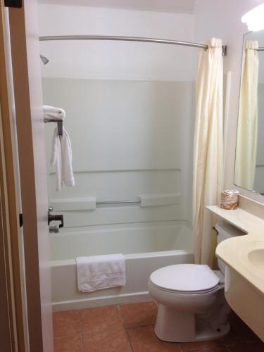 a bathroom with a toilet and a tub and a sink at Motel 6-Olathe, KS in Olathe
