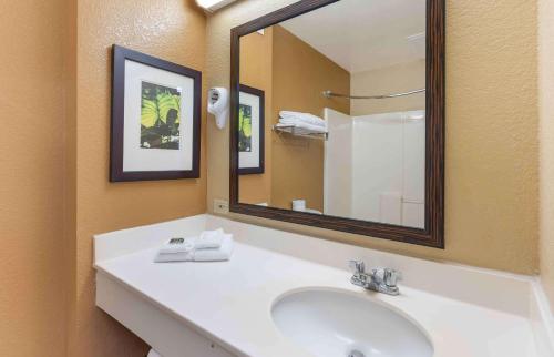 a bathroom with a sink and a mirror at Extended Stay America Suites - Dublin - Hacienda Dr in Dublin
