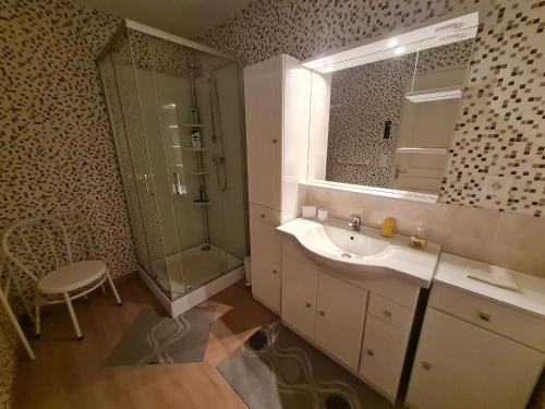bagno con lavandino, doccia e specchio di Guestroom Choloy-Ménillot, 2 pièces, 4 personnes - FR-1-584-189 a Choloy