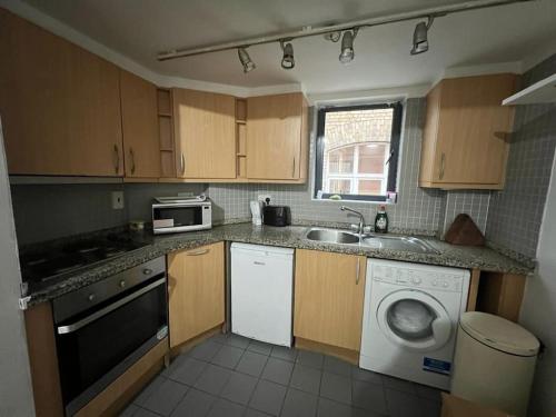 a kitchen with a sink and a washing machine at The Flat in Temple Bar in Dublin