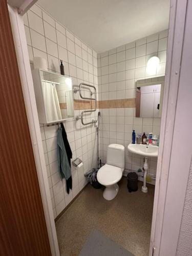 a bathroom with a toilet and a sink at Comfort zone in Stockholm