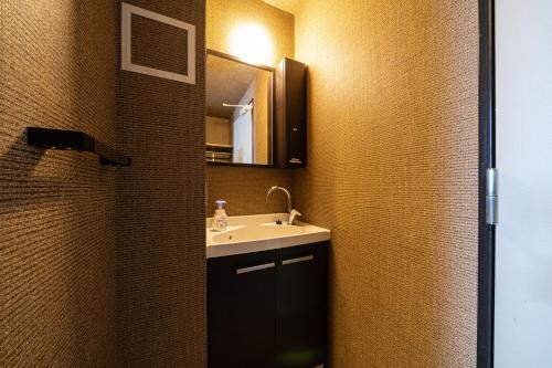 a bathroom with a sink and a mirror at BEPPU HOSTEL U&T in Beppu