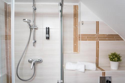 柏林的住宿－2 Bedroom Apartment in convinient location，带淋浴的浴室和玻璃门